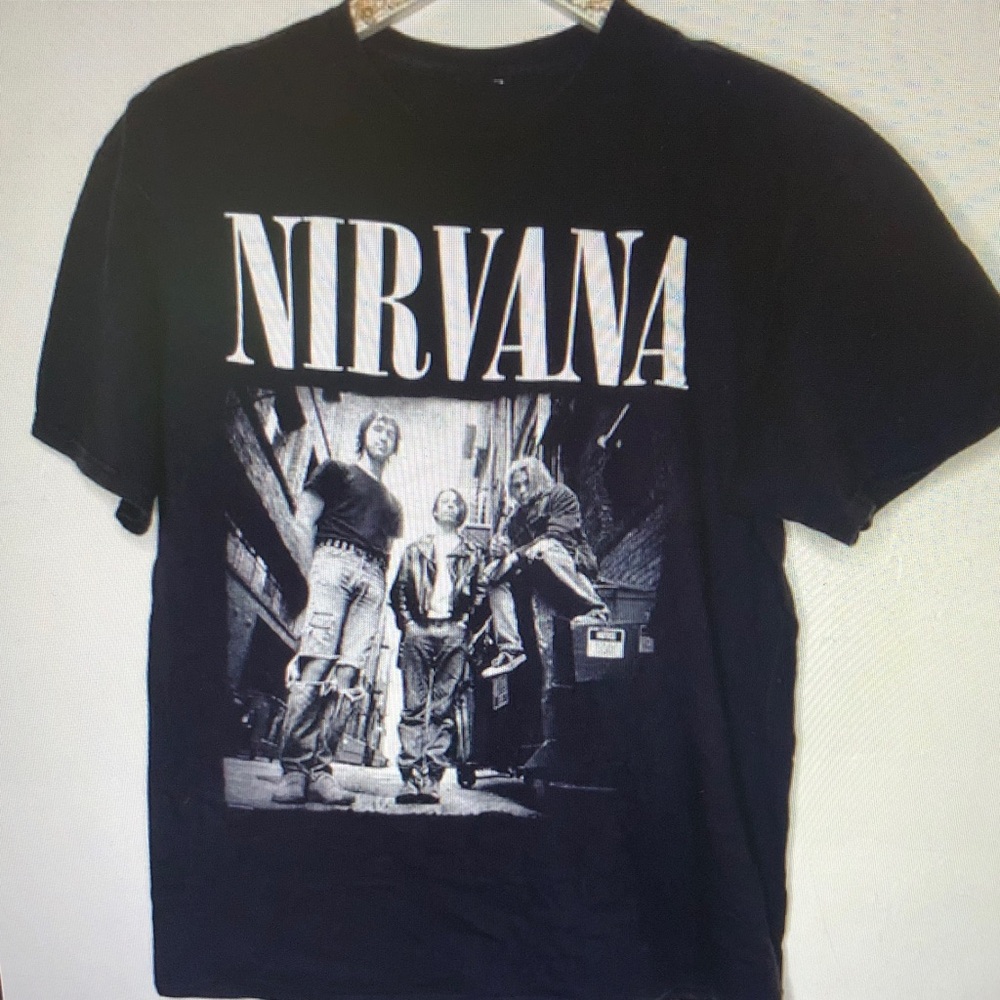 NIRVANA Black Tee with White Logo and Photo